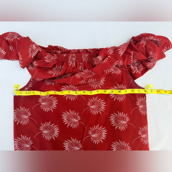 Madewell 100% Silk Red Palm Print Off Shoulder Dress Medium - Picture 9 of 10